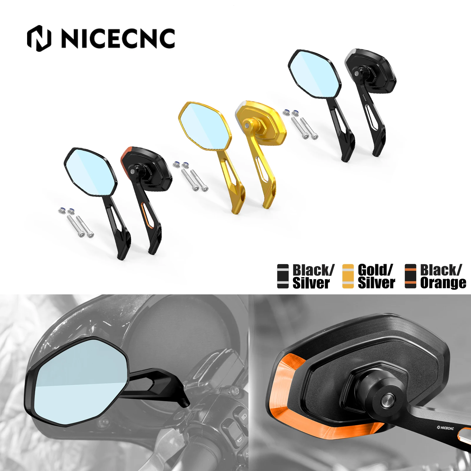 

NICECNC Motorcycle Mirrors For Harley Street Glide FLHX 2006-2013 Road Glide FLTR 2000-2011 Fat Boy FLSTF 1992-2011 Softail FXST