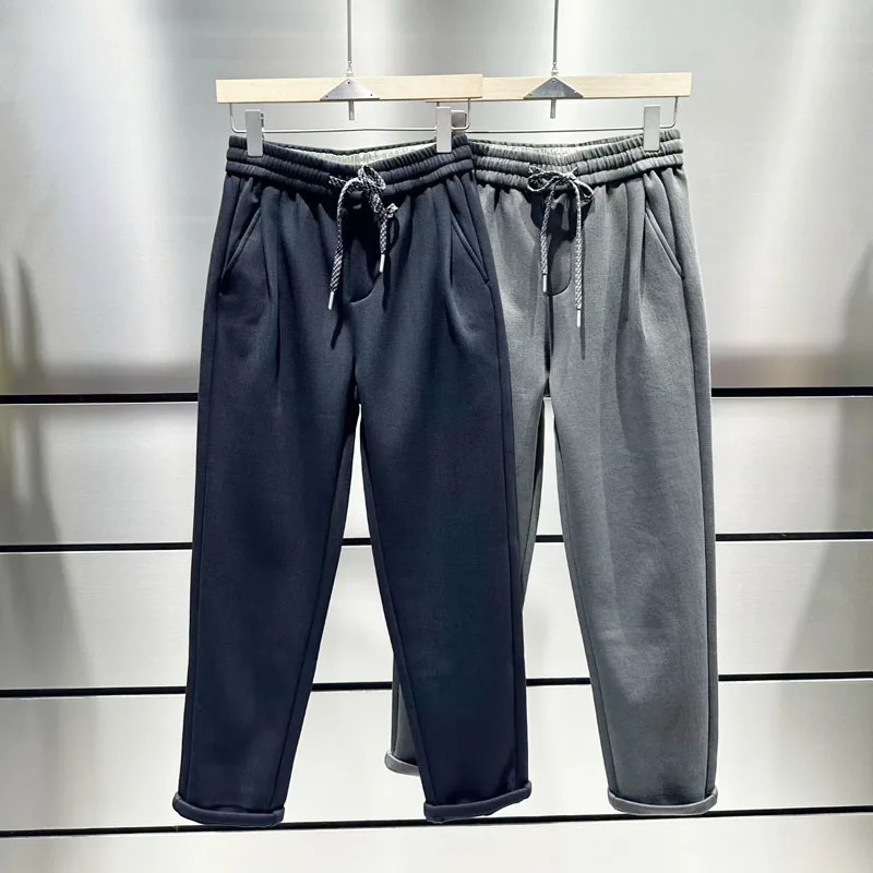 

Thiened Fce Men's Casual Pants Dstring Waist Straight Leg Sweatpants Sports Long Trousers Autumn Winter New Sle