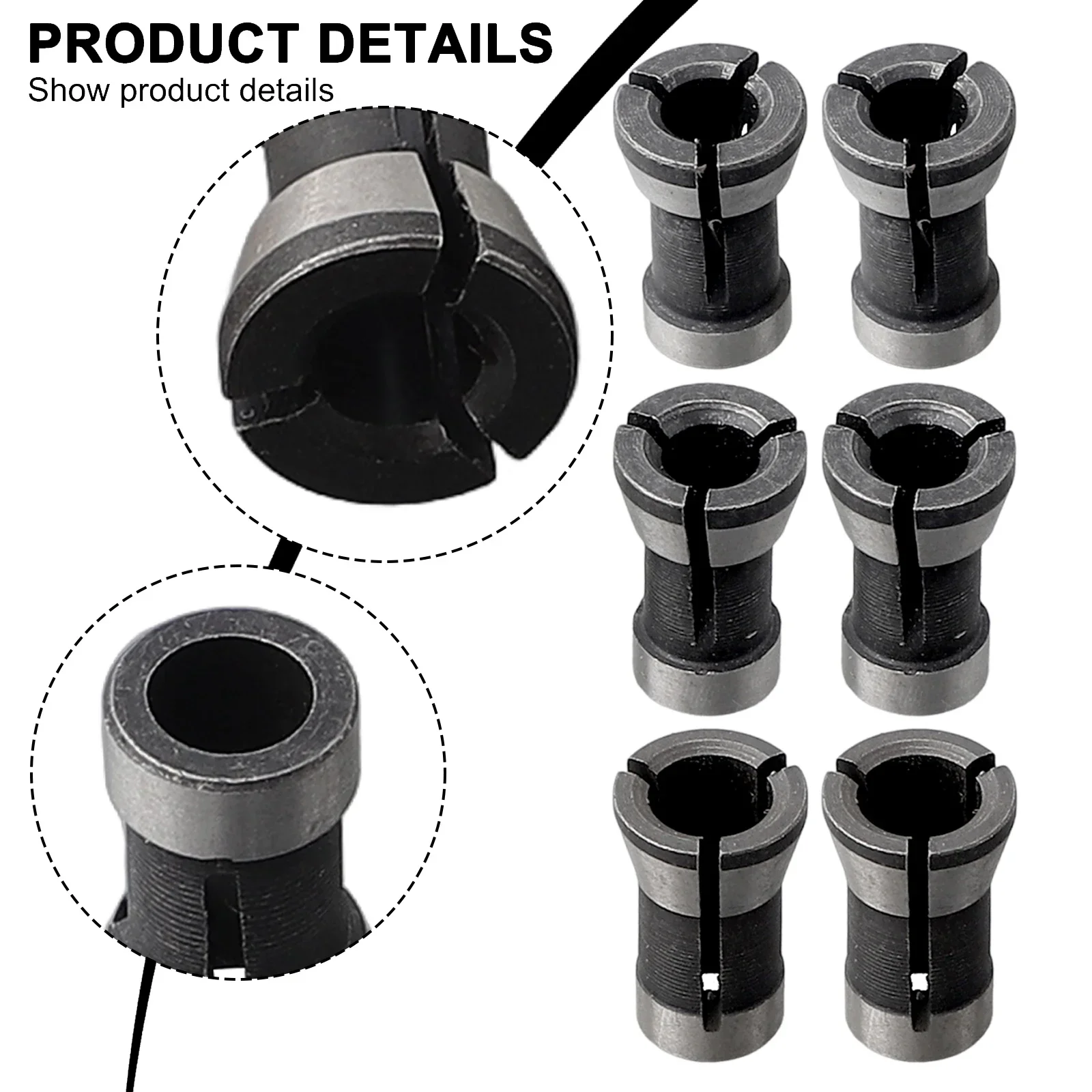 6 buah Trimmer Collet Chuck Router Bit Collet Chuck adaptor ukiran mesin pemangkas pemegang alat Collet 6/6.35/8mm