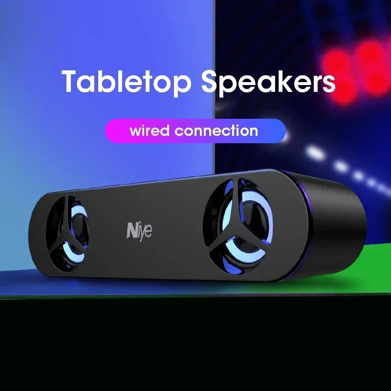 Niye Wired 4D Surround Soundbar With RGB Light Speakers Computer Stereo Bass Subwoofer Speaker for Laptop PC Home Theater