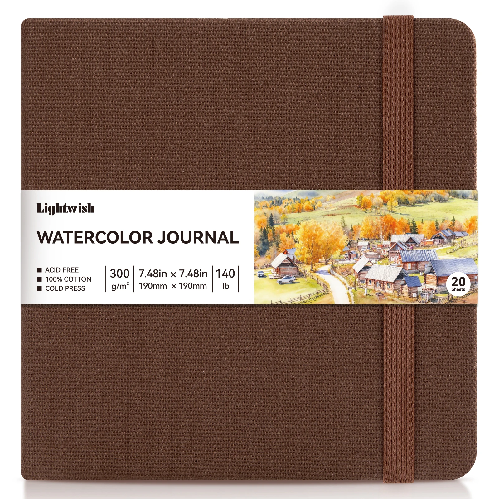 Dziennik akwarelowy - papier 100% bawełna, tłoczony na zimno |   20 kartek 40 stron |   300 g/m² |   Szkicownik akwarelowy z okładką z lnu i bawełny