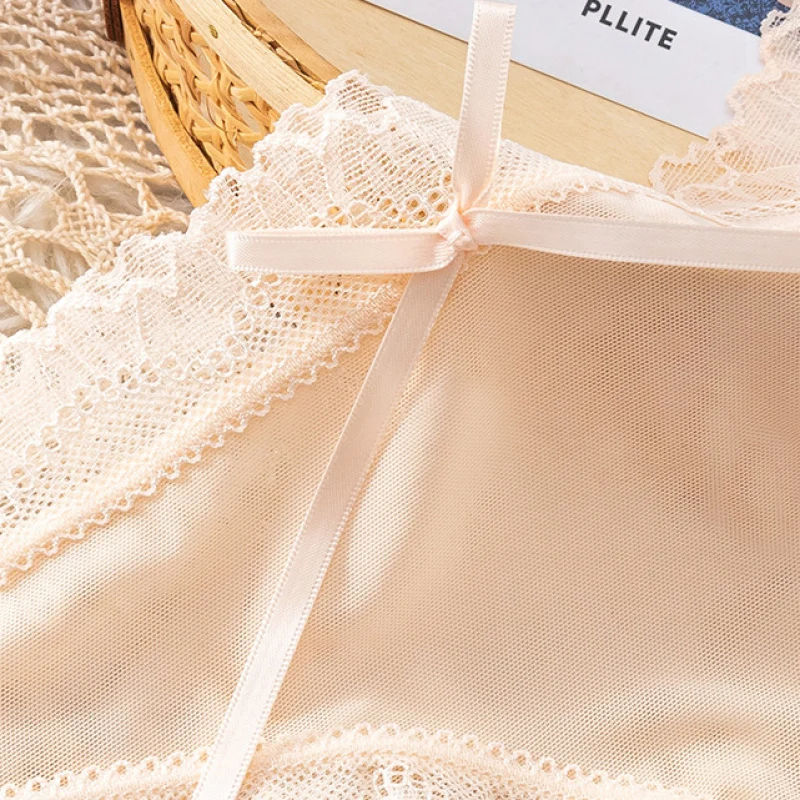 Women Sexy Lace Mesh Breathable Transparent Solid Bow Underwear Thin Quick Dry Fashion Personality High Elasticity Panties