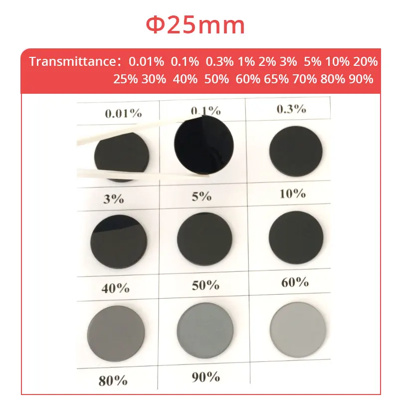 Diameter 25mm Dimmer neutral gray glass filter lens 18 kinds of transmittance 0.01%-90% to choose