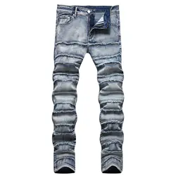 Pantalones vaqueros micro elásticos de retales para hombre, jeans elásticos rotos, delgados, Hip hop, pies pequeños, pantalones vaqueros ajustados para hombre