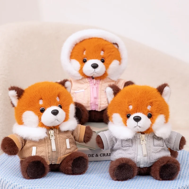 New High Quality Handmade Cartoon Red Panda Wearing Coat Plush Doll Soft Delicate Cute Sitting Red Panda Doll Pretty Gift