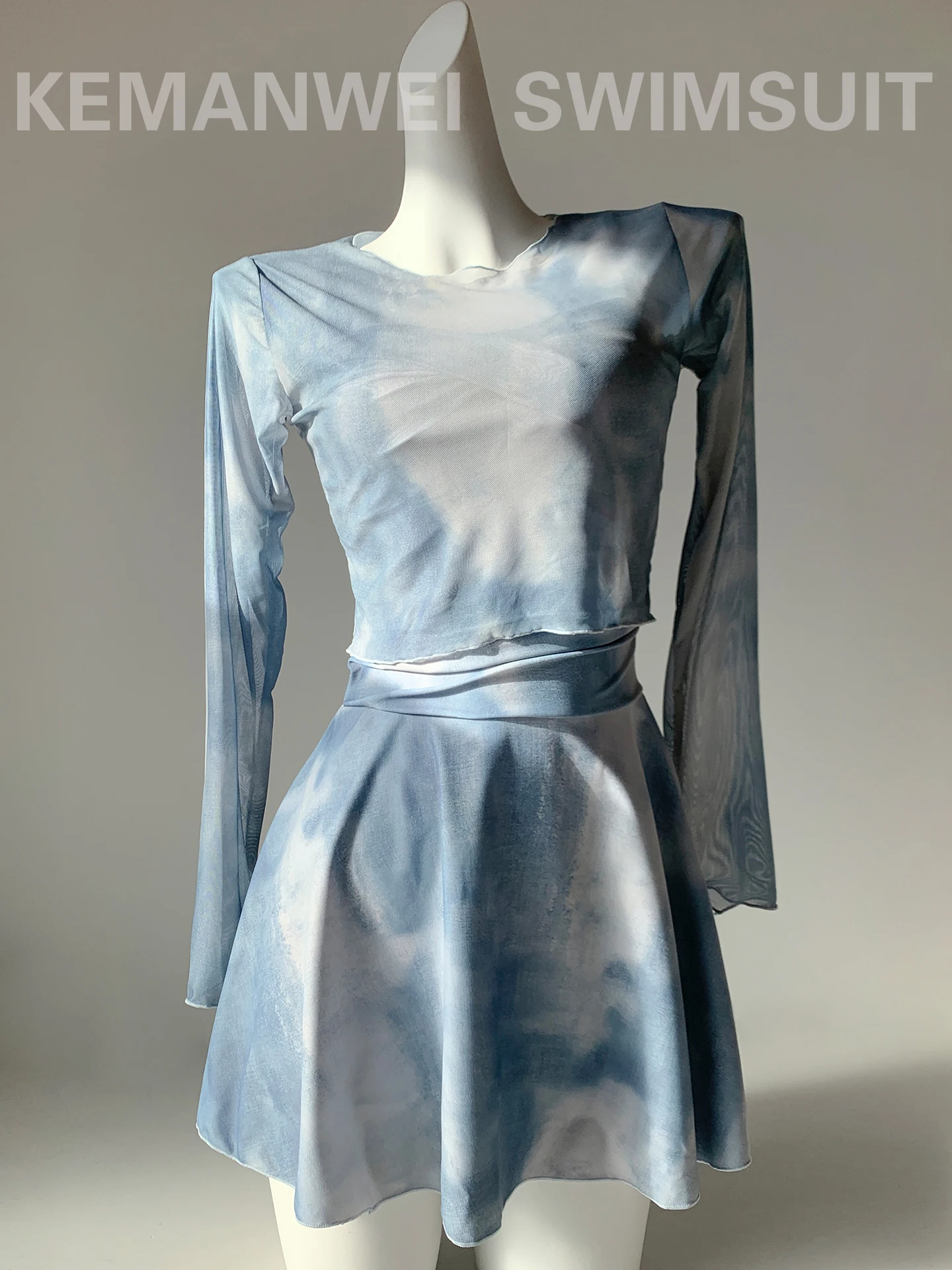 

White Enhancing Denim Blue Swimsuit Set with Cover up Women Slimming Hiding Meat Hot Spring Bathing New Sle