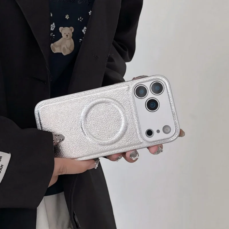 Texture in pelle di lusso per custodia per telefono Magsafe per iPhone 17 Air 16 15 14 Plus 13 12 11 17 Pro Max carica magnetica copertura semplice