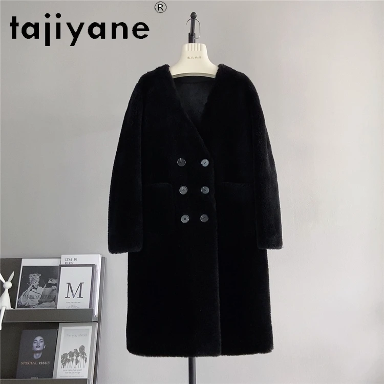 Tajiyane 100% Sheep Shearing Jacket Women 2024 Autumn Winter Long Wool Coat Womens Clothing Double-breasted Fur Coats Chaquetas