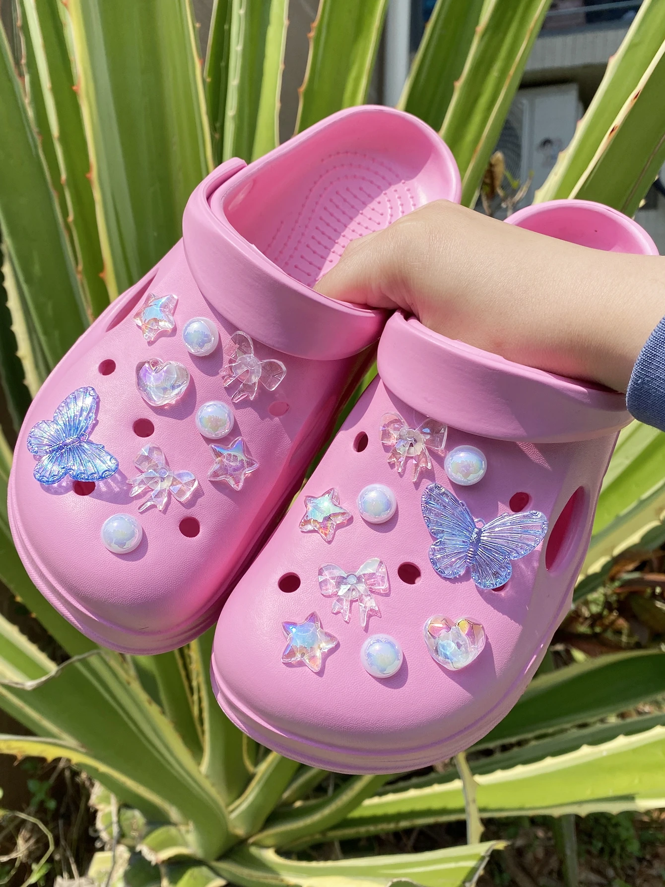 

18 pieces of blue butterfly, ABS pearl, white transparent bow, five-pointed star, love shoe buckle DIY decoration, suitable for