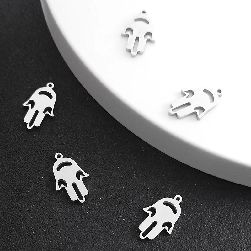 5PCS Hamsa Hand of Fatima Pendants for Jewelry Making Supplies Stainless Steel Silver Color Diy Earring Necklace Bracelet image 5