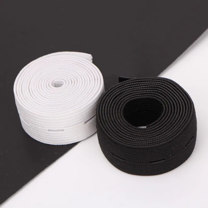 15/20/25/30mm Black White Button Hole Knit Elastic Band for Fiat Rubber Band Waist Band Stretch Rope DIY Sewing Accessories