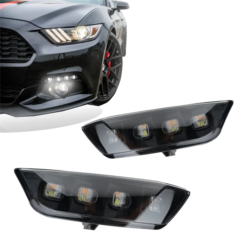 دقيقة LED المصد الأمامي الضباب الخفيف لفورد موستانج 2015-2017 الأبيض النهار تشغيل ضوء العنبر بدوره مصباح إشارة #5