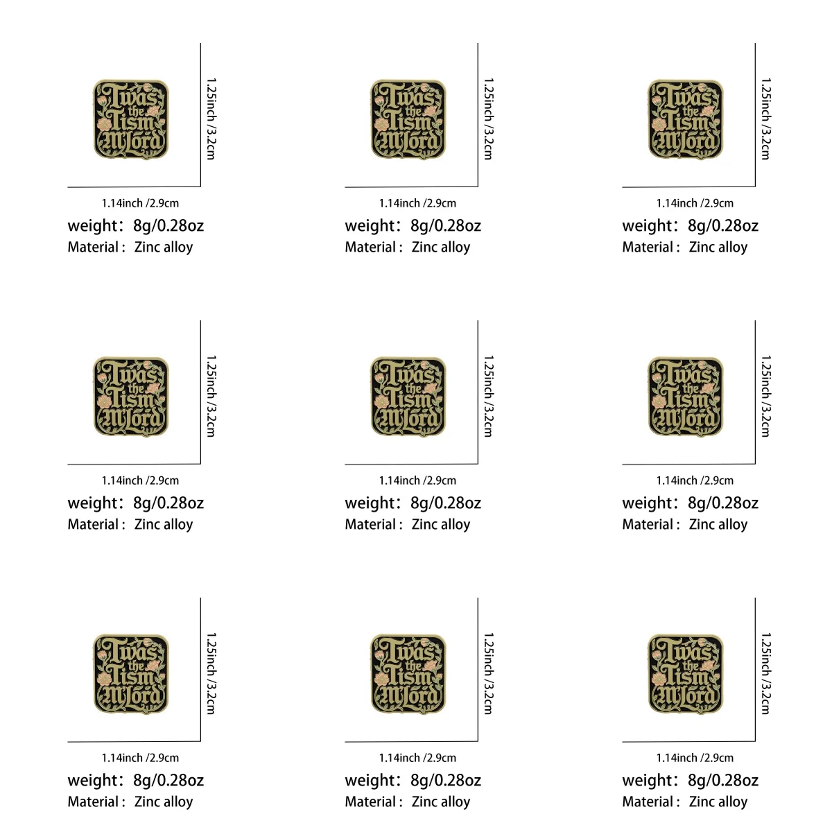 9pcs/Set ADHD Quote Enamel Pin Twas The Tism Mlord Brooch Backpack Square Floral Lapel Badge Jewelry Accessories Gift for Friend