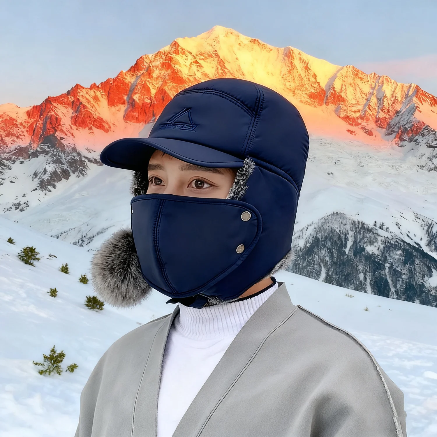 

Mens Winter Windproof Warm Hat with Ear Flap,Black Cold Weather Skiing Hunting Fishing Gifts Trapper Hats for Men Women