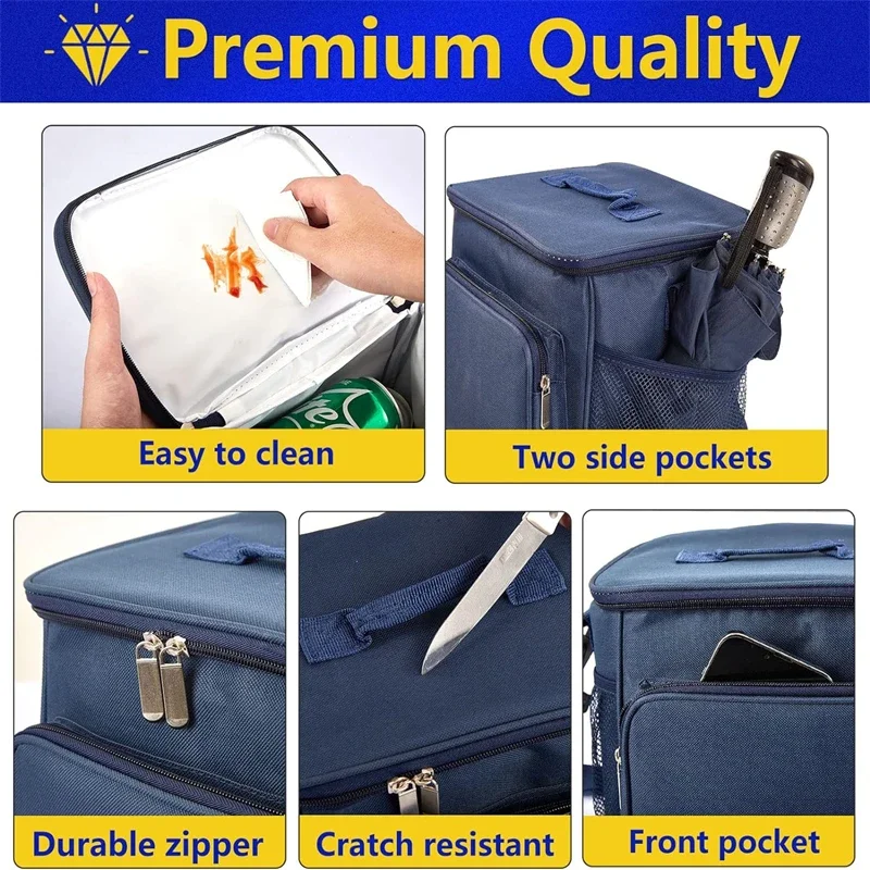 1Pcs Portable Lunch Bag Food Thermal Box Durable Waterproof Office Cooler Lunchbox With Adjustable Shoulder Strap Insulated Case