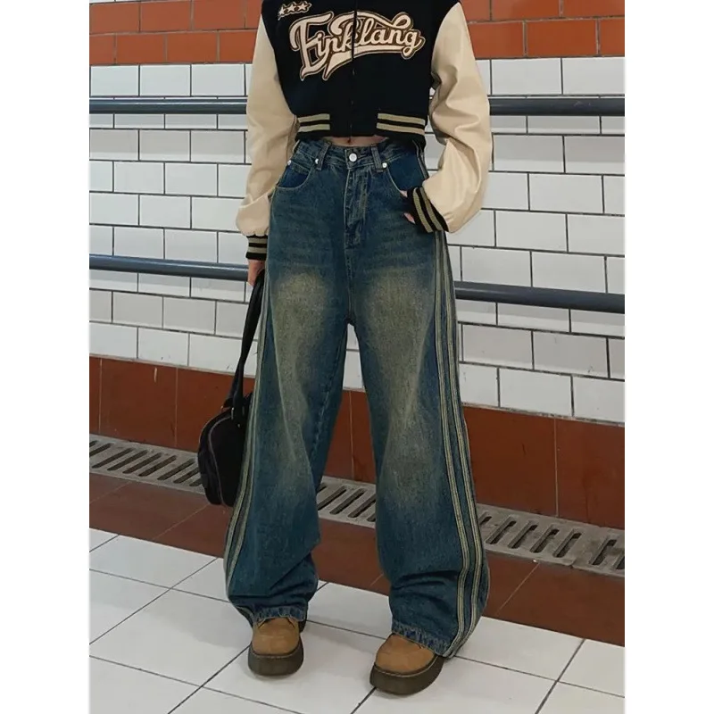 

American Retro High Waist Wide Leg Jeans Women's Spring High Street Design Loose Slimming Drooping Straight Pants