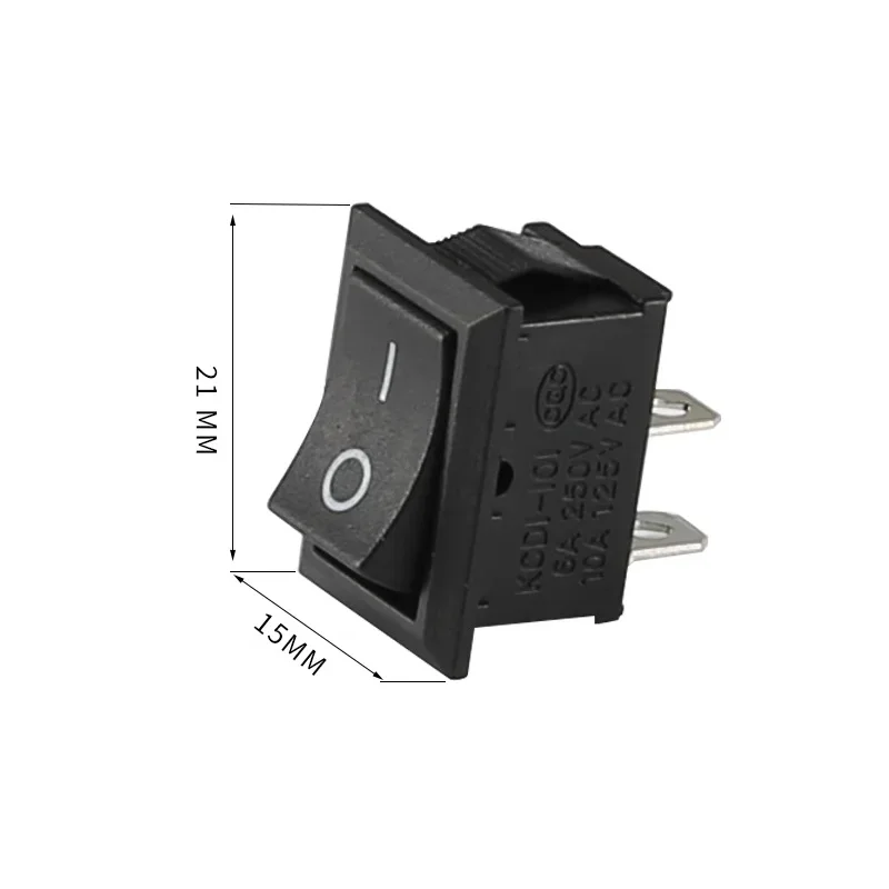 Mini Rocker Switch 21x15mm 10x15mm KCD1 2 Pins on Off 6A 250VAC 10A 125VAC Snap-in