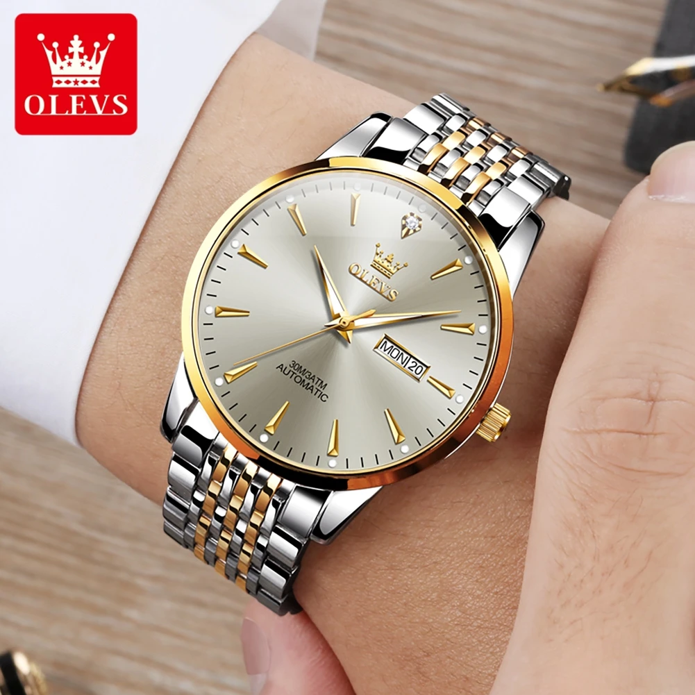 OLEVS Men Watches Luxury Brand Automatic Mechanical Wristwatch for Men Dual Calendar Minimalist Business Fashion Man Watch 2023