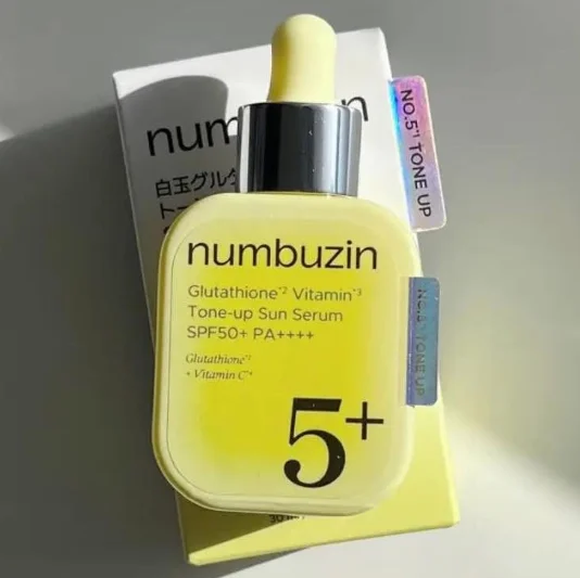Korean Numbuzin No.5+ Glutathione Vitamin Tone-up Sun Serum Brightening Even Skin Tone SPF50+ PA++++ Nicotinamide Brand Serum
