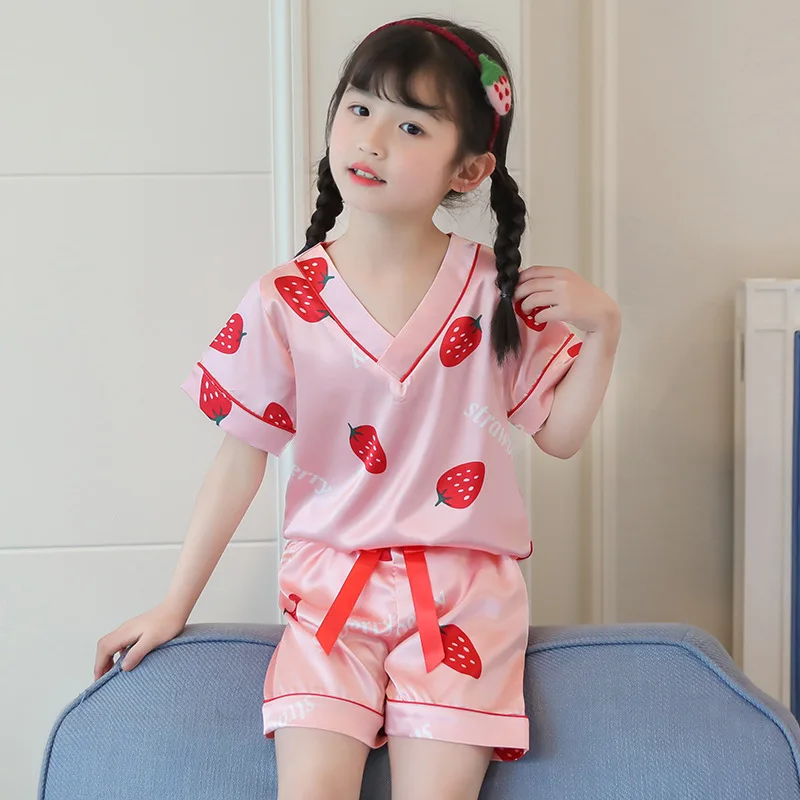 Summer New Product: Elderly and Girls Home Furnishing Set With V-neck Children\'s Thin Pajamas