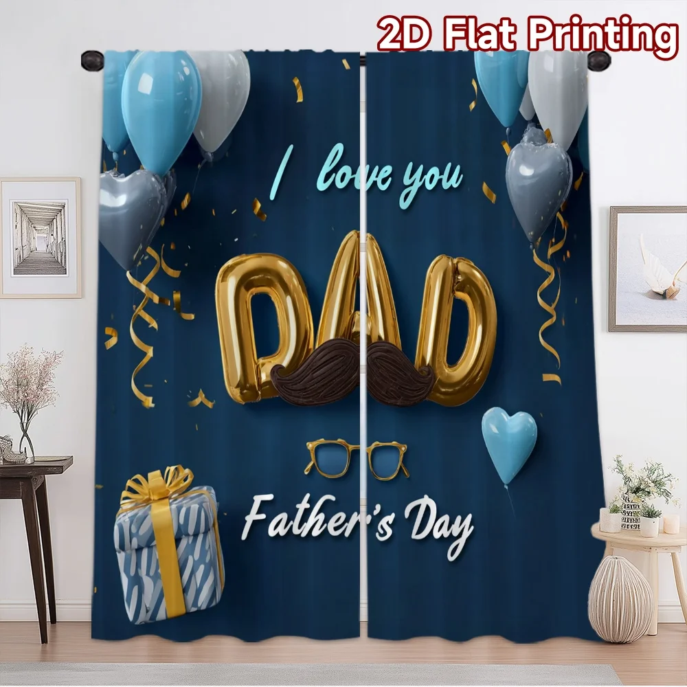 2D flat printing 2pcs Curtain Window Drapes Father's Day Celebration Design Digital Printed Polyester Drapes Family Party