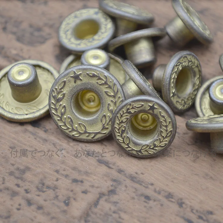 

I-shaped Buckle, Spot Japan YKK Double-needle Denim Buckle Copper Integrated Molding Retro Laurel Wheat Ear Old Gold Buckle