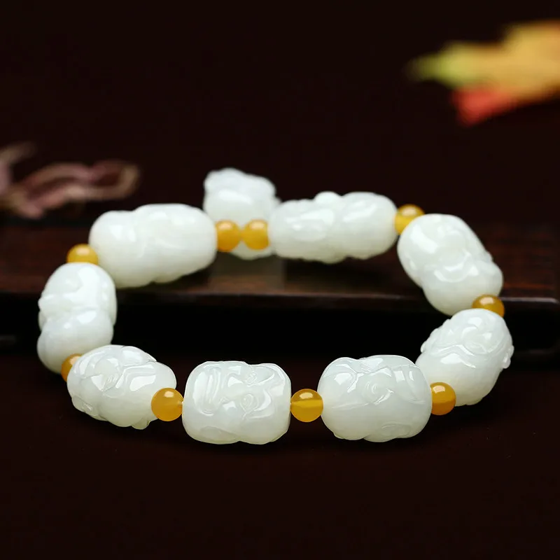 Hetian White Jade Lohan's Head Bracelet Crafts Pendant