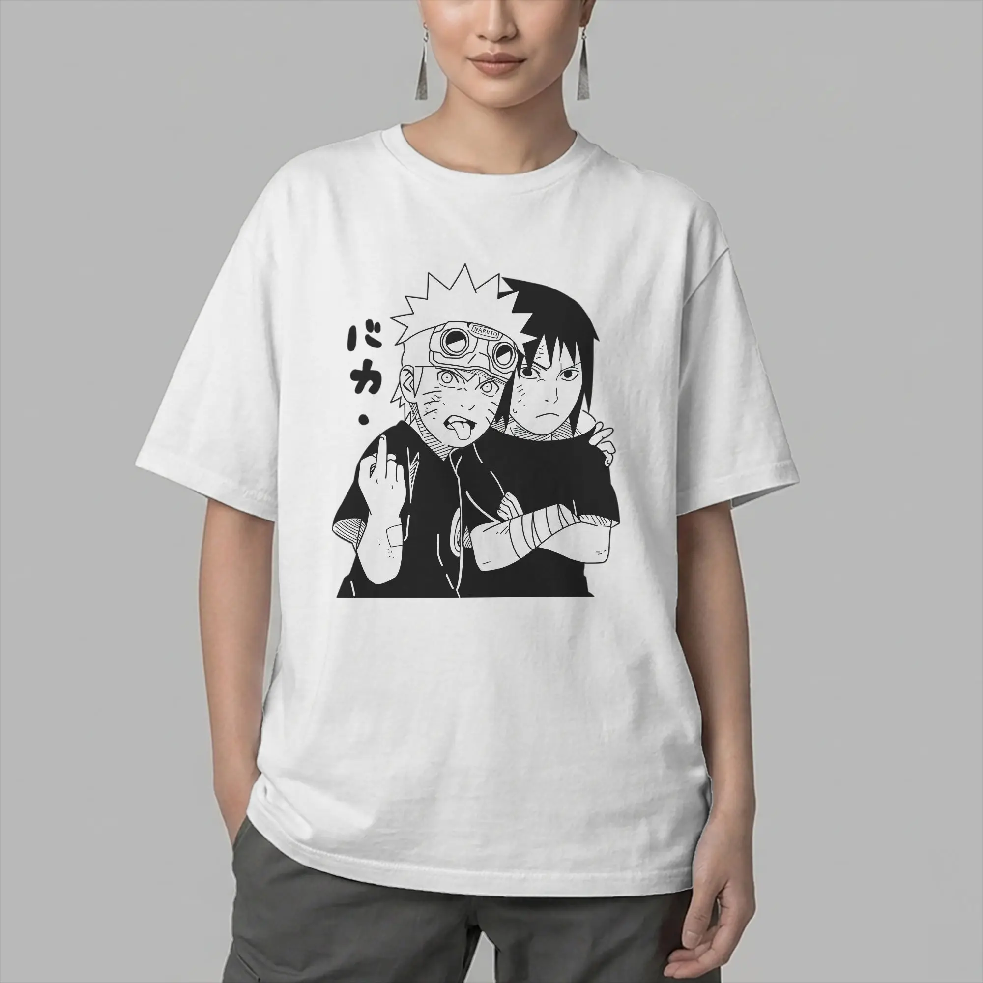Men's T-Shirt Sasuke and Naruto Casual Pure Cotton Tee Shirt Short Sleeve Anime T Shirt Round Collar Clothes Adult