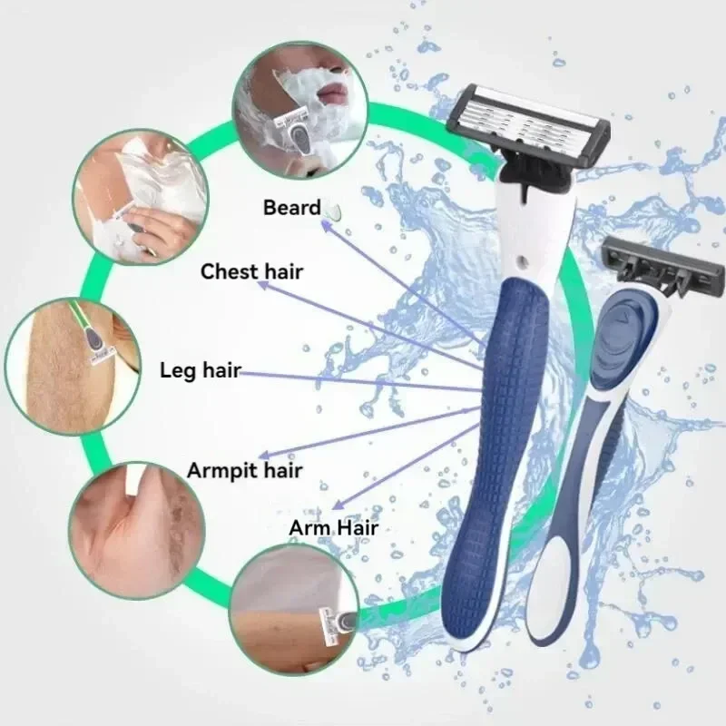 Zes Snijkop Heren Doos Roestvrijstalen Vijf-Laags Scheerapparaat Handmatig Scheerapparaat Vervangbaar Snijkop Scheermes