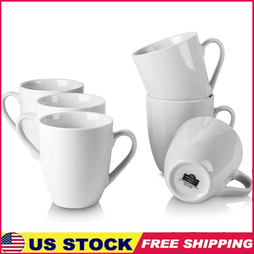 

Simply White Ceramic Mug Set of 6 Microwave Dishwasher Safe Great Engagement Parties Weddings Housewarming and Everyday Use