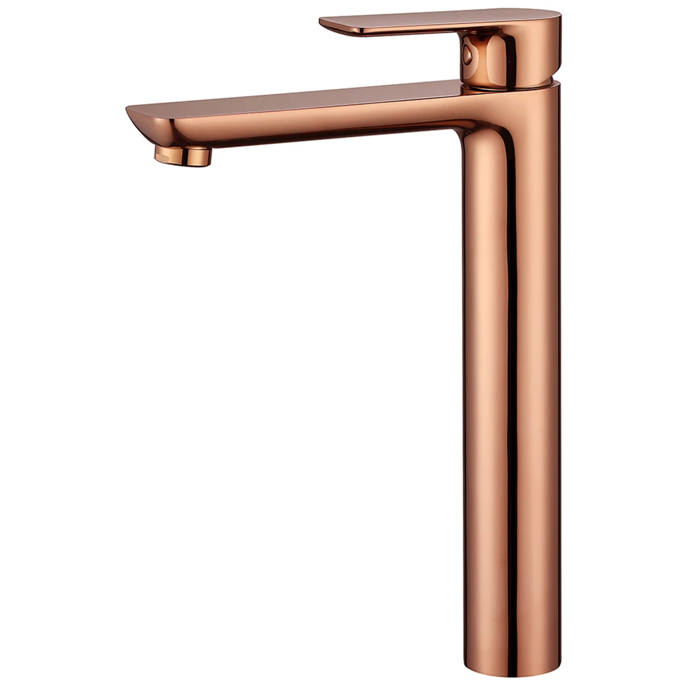 Brushed Pink Gold Finish Deck Mounted Single Hole Hot Cold Water Brass Bathroom Sink Mixer Tap