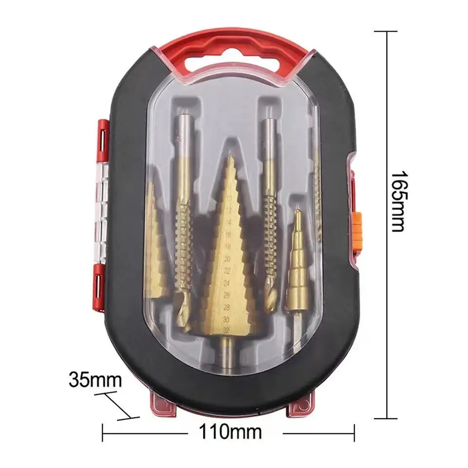 6Pcs HSS Set di punte per trapano a gradino in acciaio al titanio 4-12/20/32mm taglierina per fori in metallo cono di legno nucleo di perforazione foro per sega strumento Twist Saw Drill