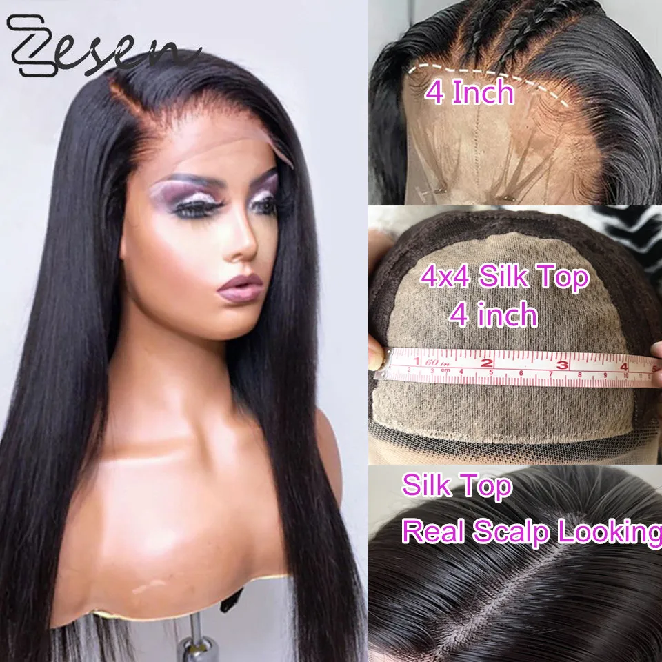 

Silky Straight 13x4 Silk Top Lace Front Synthetic Wig Long Straight Heat Resistant Fiber Pre Plucked Wig with Natural Hairline