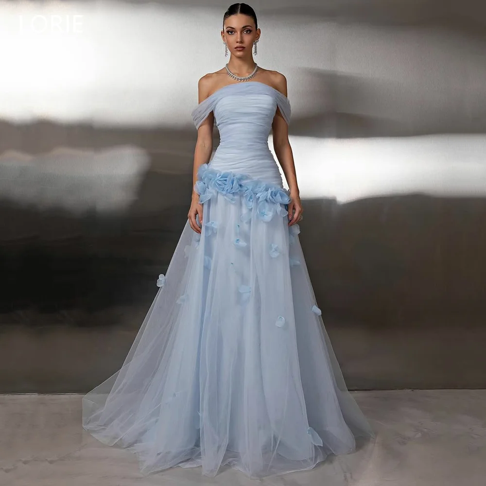 

LORIE Exquisite Evening Dress Off The Shpulder Flowers Party Dresses Tulle A-Line Draped Prom Gowns Customized