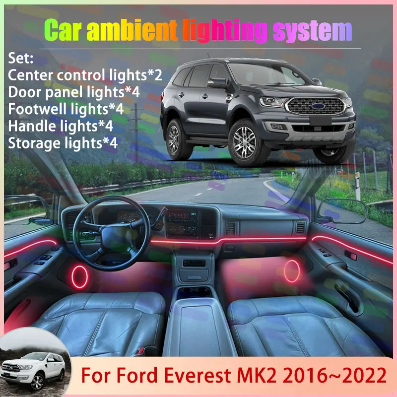 For Ford Everest U375 UA MK2 Endeavour 2016~2022 2/18 in 1 Car Atmosphere Light Lamp RGB Shade Ensemble Streamer Atmosphere Set