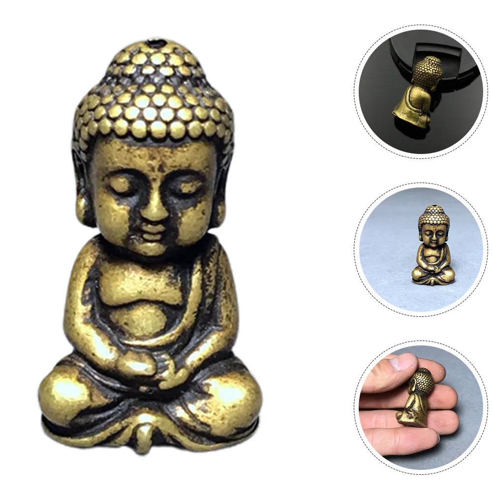 Exquisite Retro Brass Buddha Sculpture Small Size Desktop Decoration Vintage Handmade Buddha Statue Brass Craft Figurine