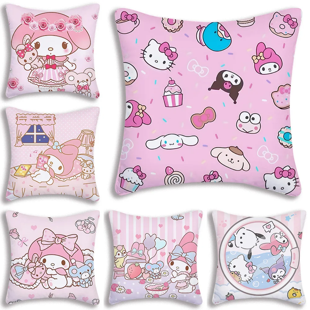 

Cute cartoon My Melody Pillow Covers Cartoon Sanrios Sofa Decorative Home Double-sided Printing Short Plush Cute Cushion Cover