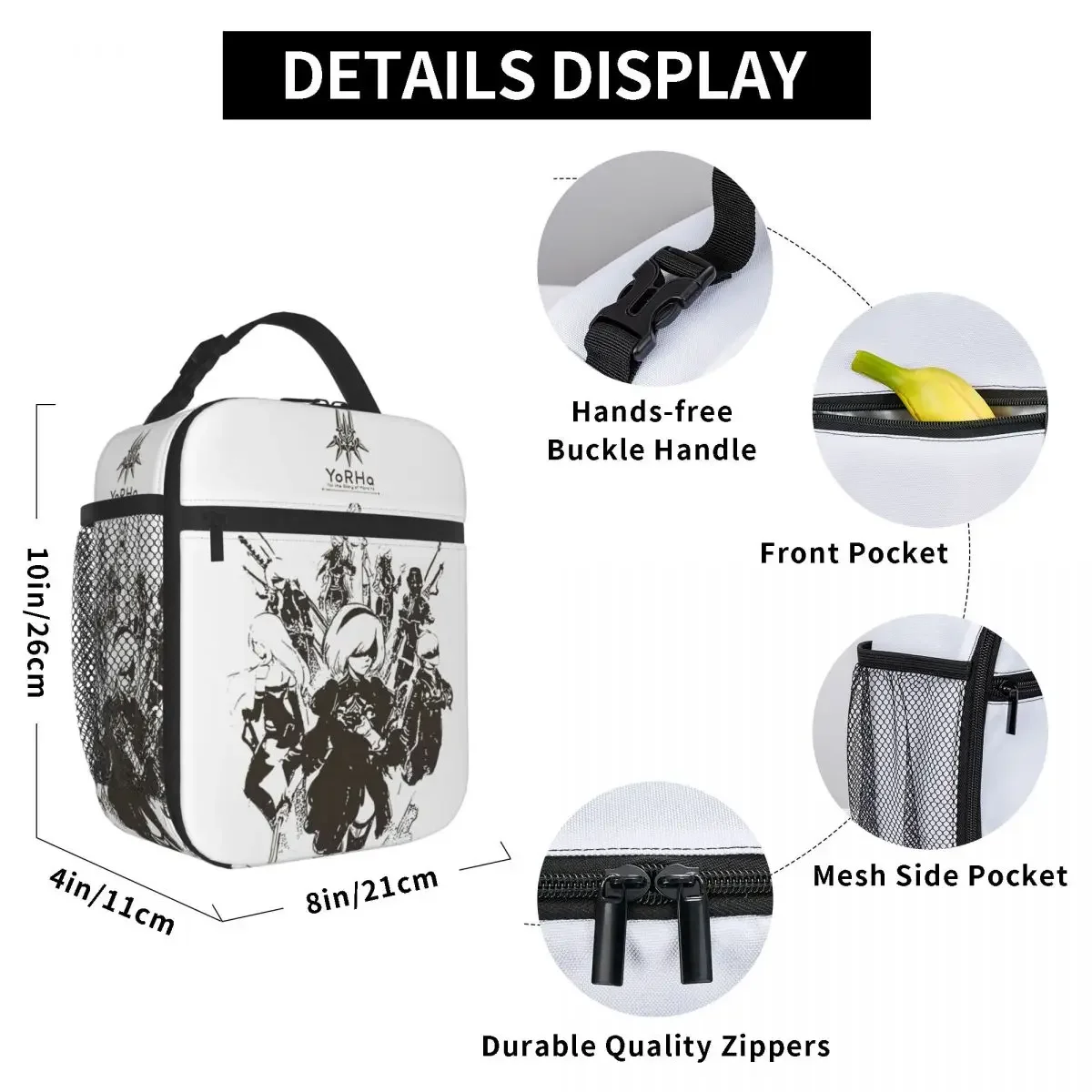 NieR Automata 2B Japan Thermal Insulated Lunch Bags for Work Video Games Portable Bento Box Men Women Thermal Cooler Lunch Box