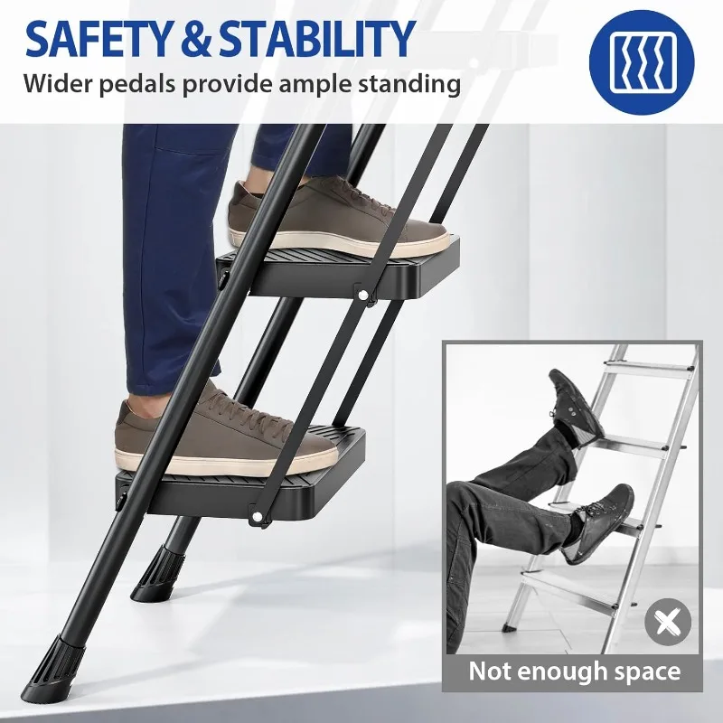 5 Step Folding Steel Ladder - 500 lbs Capacity, Safe-Lock Design - Tool Platform & Handrail