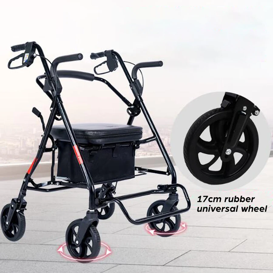 Mobility Aids Lightweight Four Wheel Folding Steel Rollator Walker with Seat For Disabled