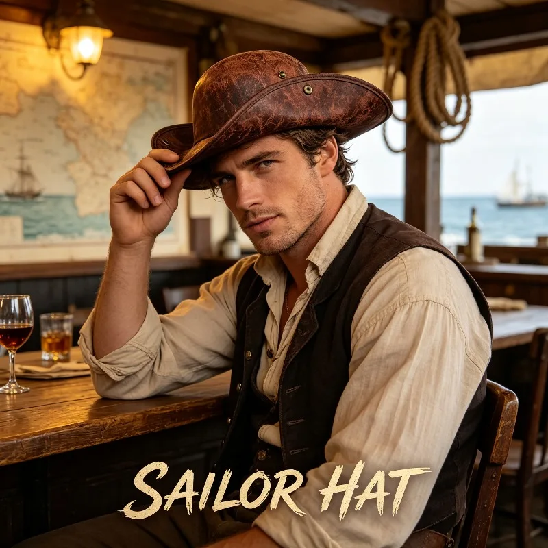 Halloween Fake Leather Pirate Triangle Hat Theme Party Stage Role Playing Performance Costume Headwear