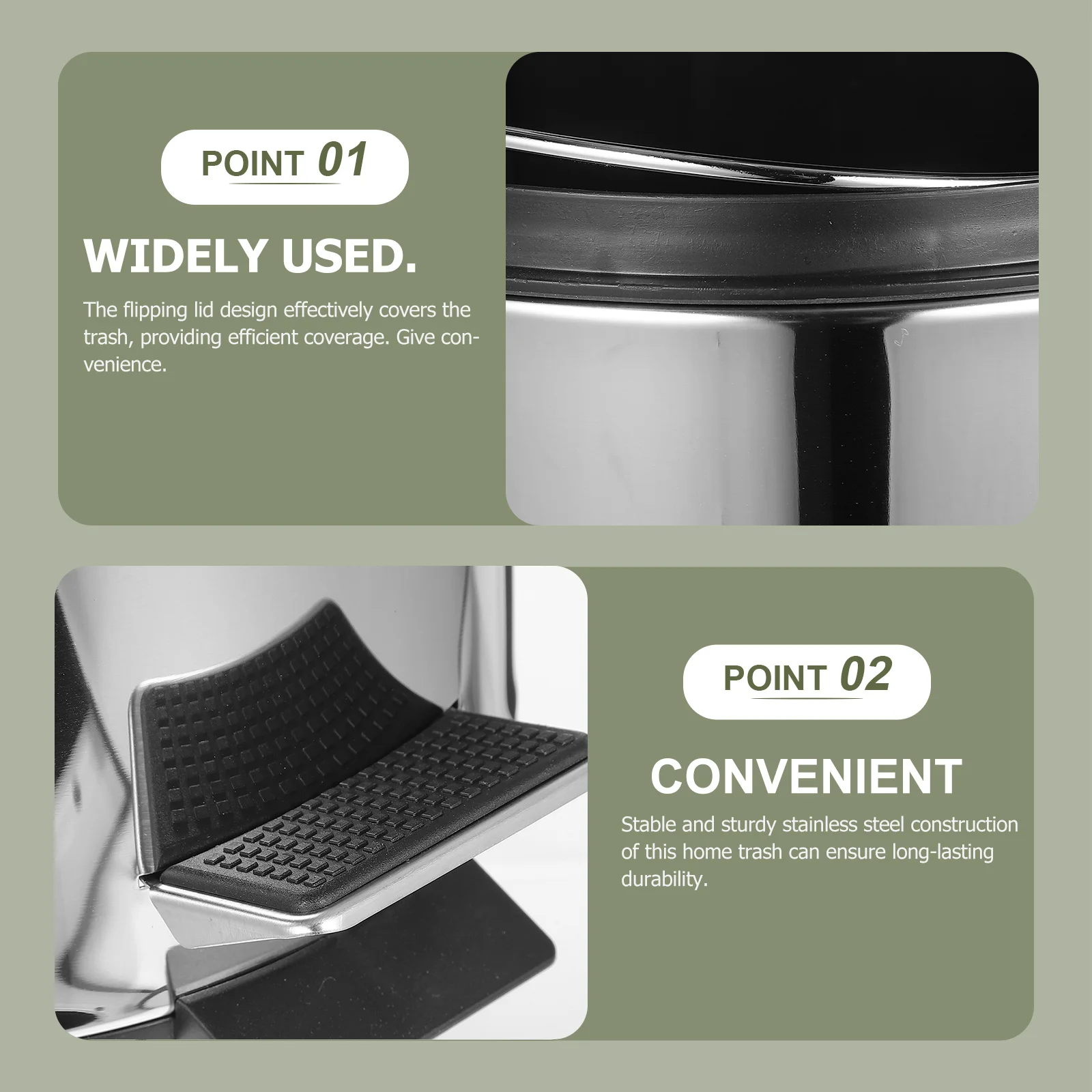 

Stainless Steel Trash Can 13L Foot Operated Kitchen Waste Bin For Bedroom Bathroom Office Large Capacity Garbage Container