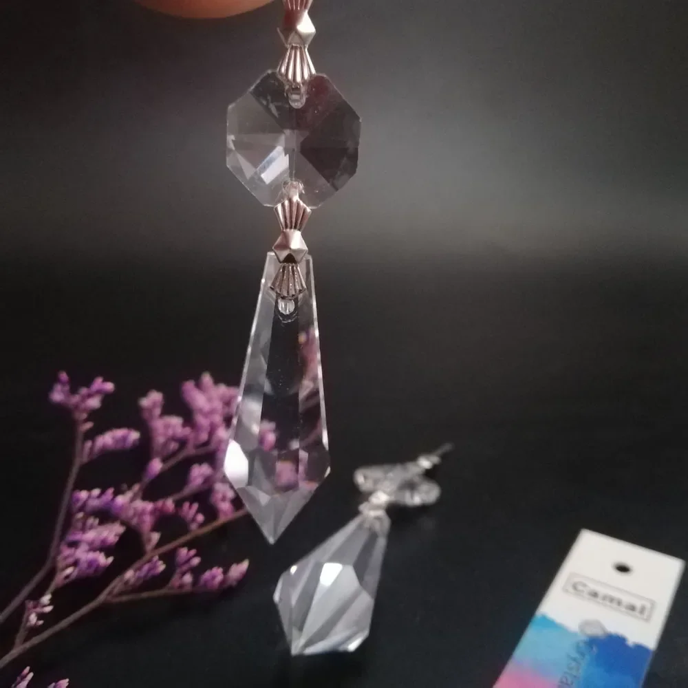 Camal 5Pcs Crystal 38mm Icicle U-Drop Chandelier Prism Pendant Octagonal Bead Bowtie Pins Hanging Lamp Lighting Part SunCatcher