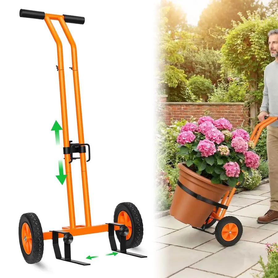 

Тележка-переноска на колесах, усиленная, с регулируемым захватом для растений, для сада, для перемещения цветочных горшков, с ремнем