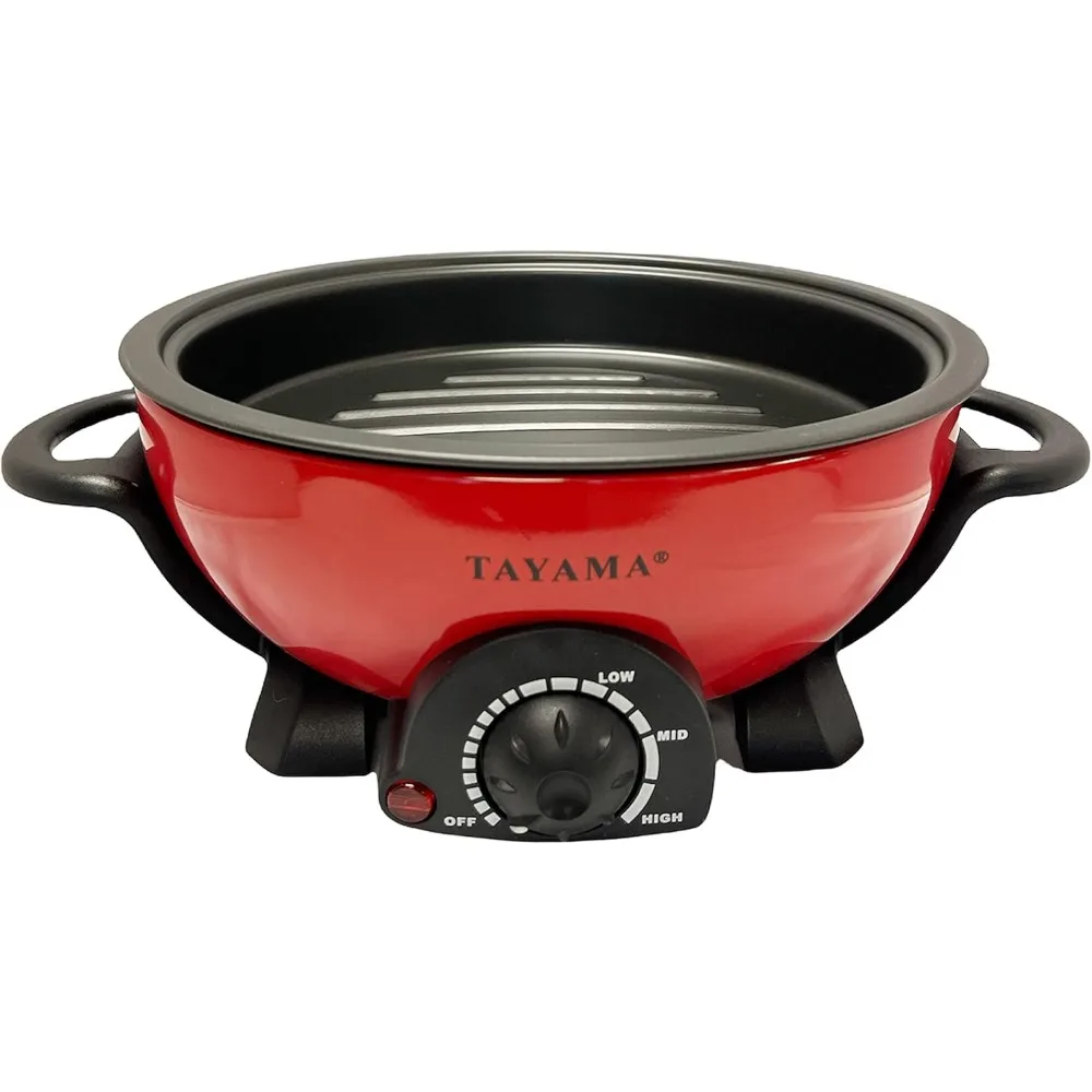 Shabu and Grill 3 Qt. Red Electric Multi-Cooker with Stainless Steel Pot, 3Qt