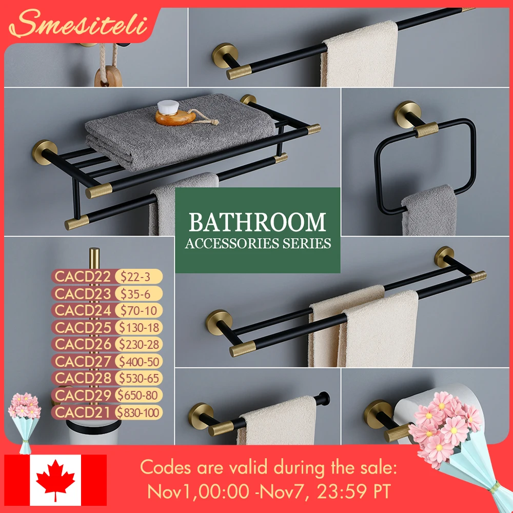 Handdoekstang Aan De Muur Gemonteerd Handdoekenrek Geborsteld Goud Papierhouder & Matzwarte Haak Gekarteld En Gecombineerde Kleuren Toiletborstelhouder