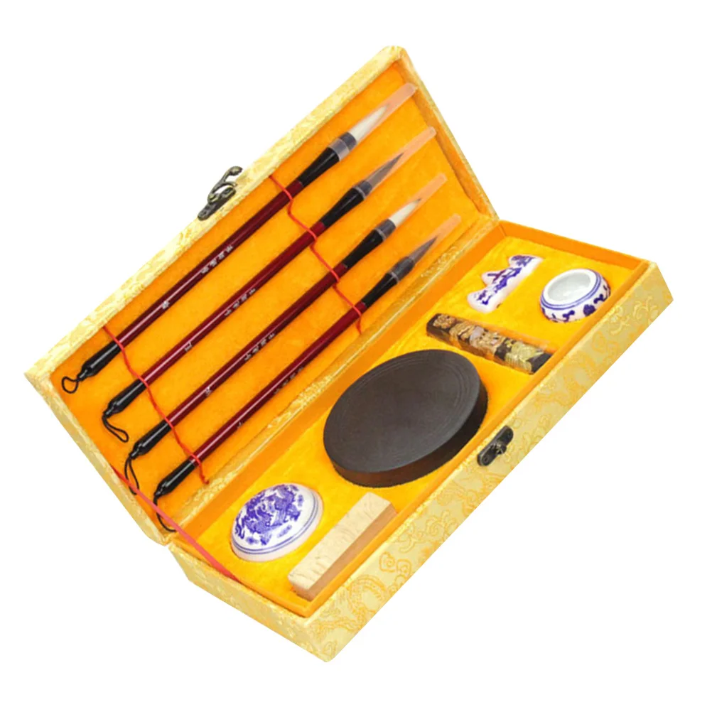 1Set Chinese Calligraphy Brush Set Four Treasures of The Study Traditional Writing Ink Stick Paper Inkstone Gifts for Beginners