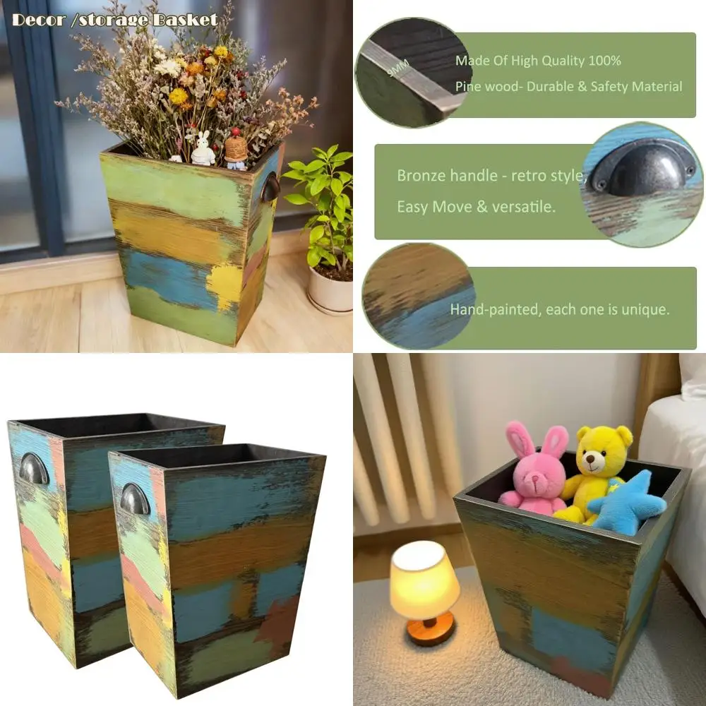 

Handcrafted Vintage-Style Rectangular Trash Bin for Rustic Home Decor in Kitchen, Bathroom, or Office