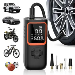 Tire Inflator Portable Air Compressor - 18000mAh & 150PSI Cordless Air Pump for Car Tires with Pressure Gauge & LED Light, 2X Fa