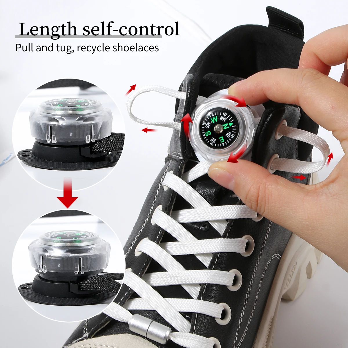 New style compass pattern lazy knob lace for adults and children no need to tie suitable for sports hiking running shoes